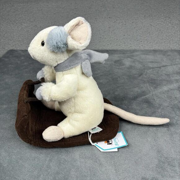 Jellycat Merry Mouse Sleighing Plush White Mouse On Sleigh 7” NWT - Picture 2 of 8